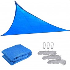 GHP 11.5Ft 185g/sqm HDPE Knitted Fabric Blue Triangle Sun Shade Sail w 3 Carabiners   